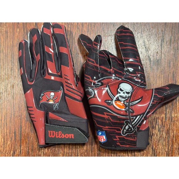 Tampa Bay Buccaneers NFL Team Logo Stretch Youth Receiver Gloves Black / Red - Picture 6 of 8